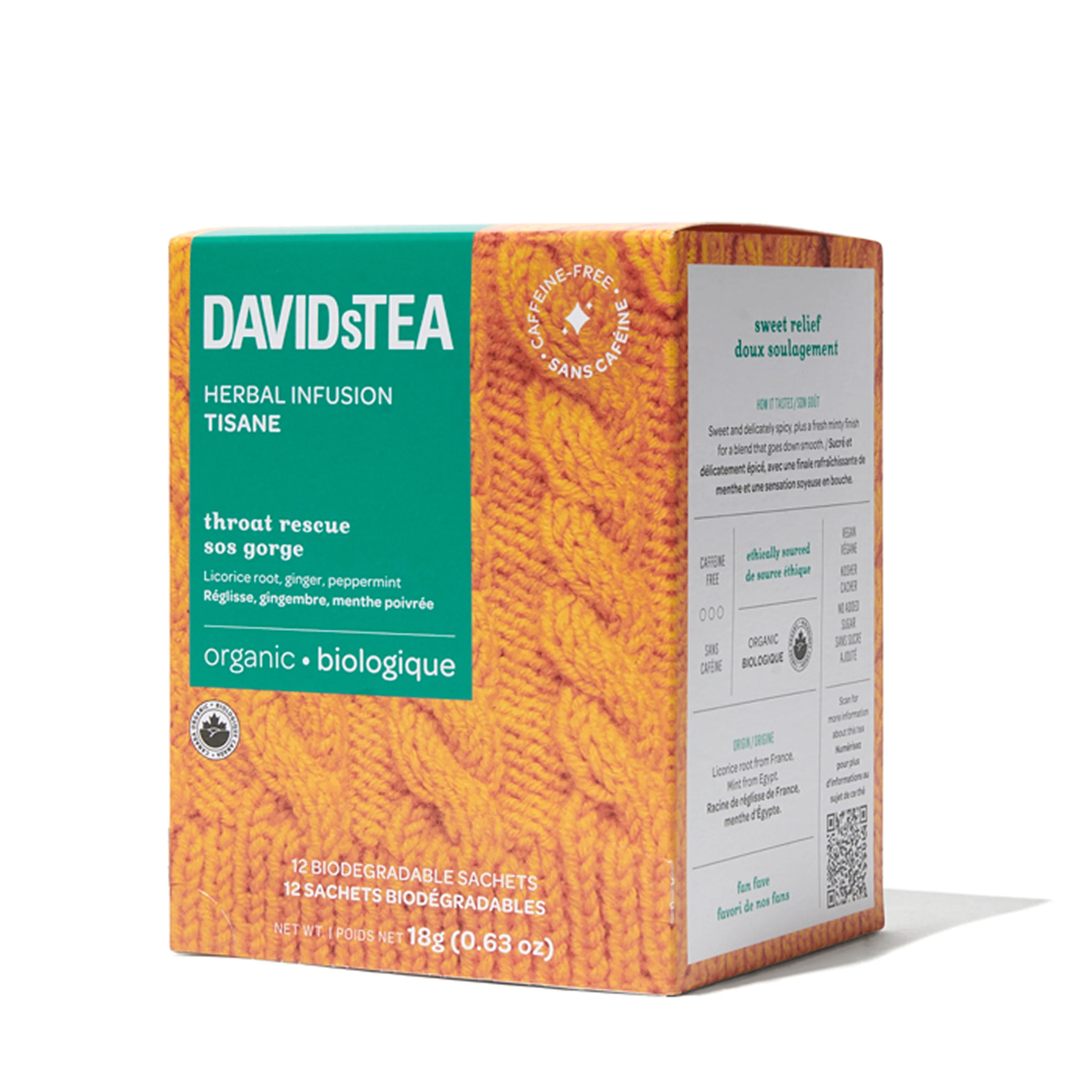 DAVIDsTEA Organic Throat Rescue Tea Pack of 12 Sachets - Image 3